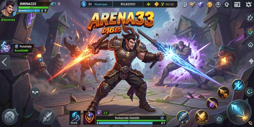 Tampilan aksi epik dalam permainan ARENA333 di arena MOBA.