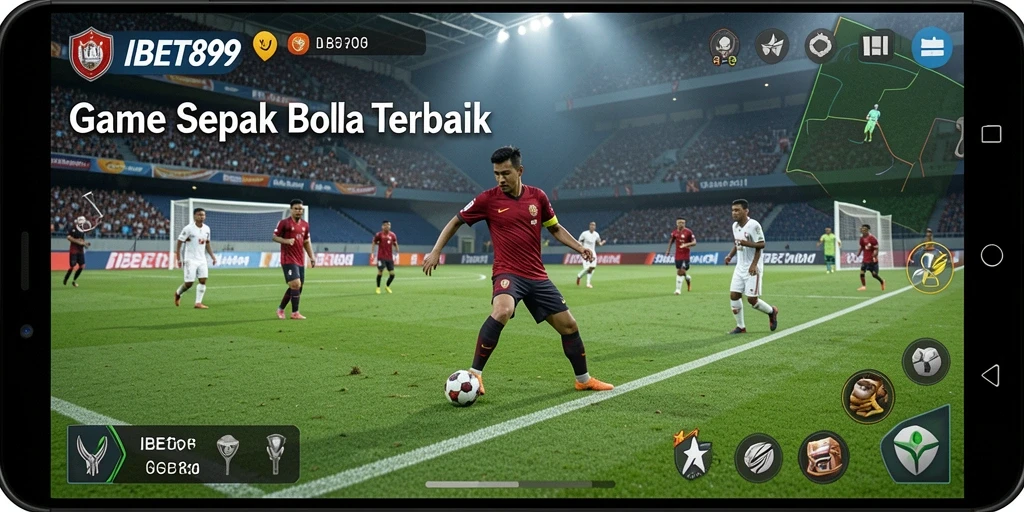 Screenshot gameplay IBET899 menunjukkan pertandingan sepak bola yang seru.