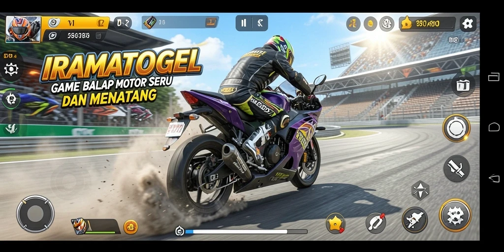 Tampilan gameplay balapan motor yang mendebarkan di IRAMATOGEL.