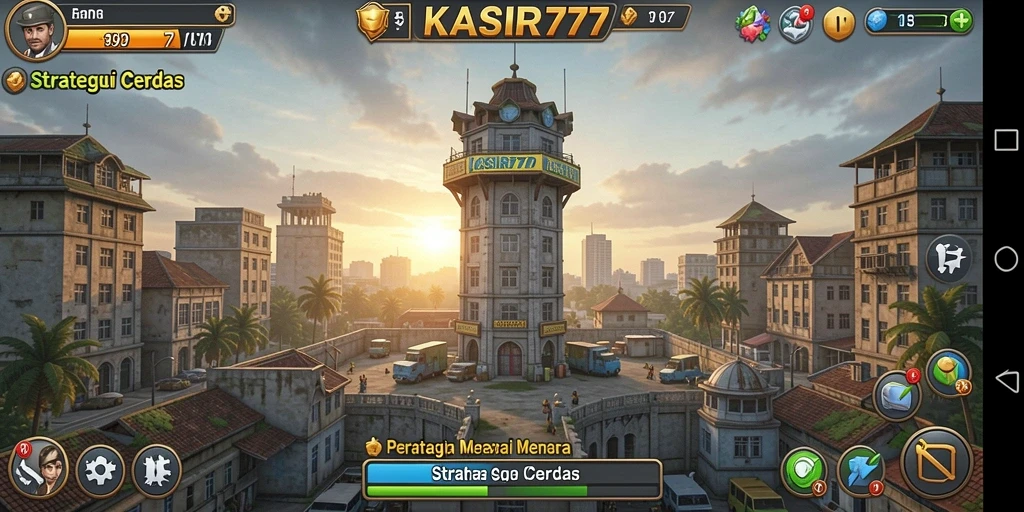 Tampilan seru gameplay KASIR777 dalam menghadapi musuh di menara.