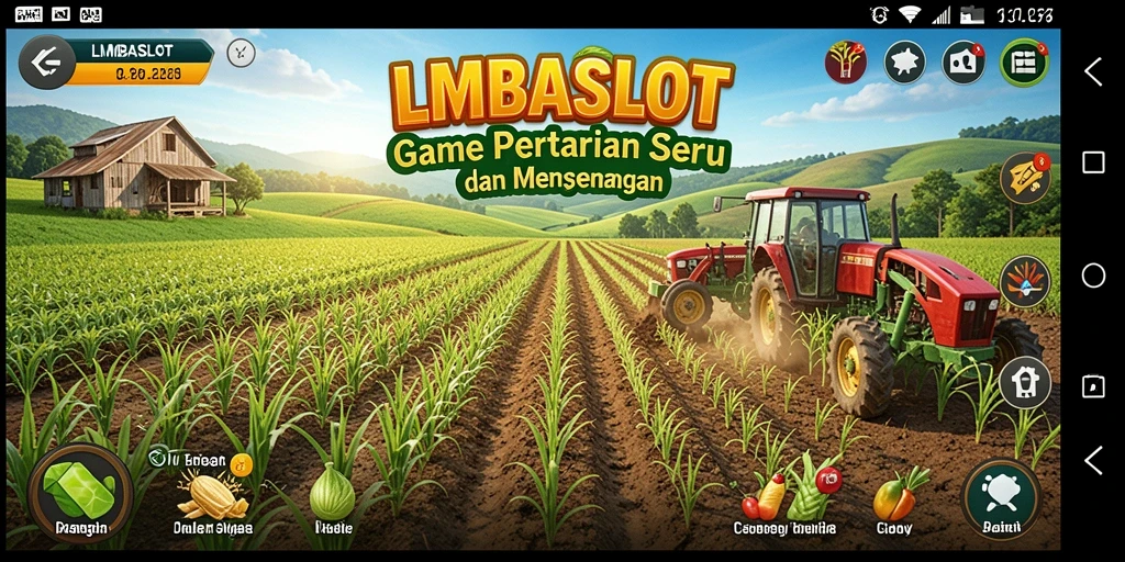 Screenshot LMBASLOT menunjukkan petani sedang merawat ladang tanaman.