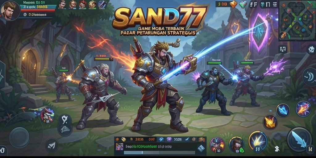 Screenshot gameplay SAND77 yang menampilkan aksi seru permainan MOBA.