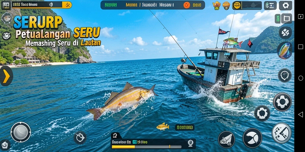 Tampilan gameplay SERURP yang menarik saat memancing.