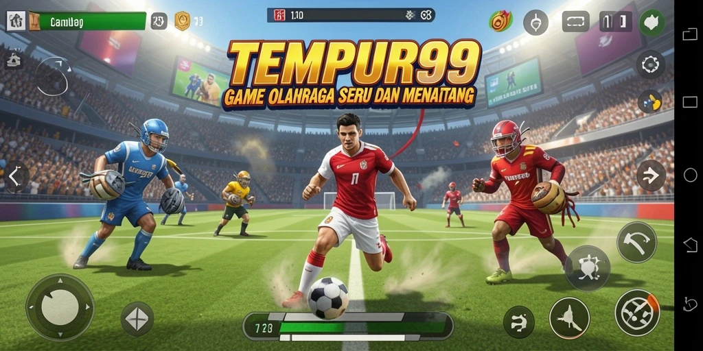 Tampilan gameplay TEMPUR99 dengan aksi olahraga yang menegangkan.
