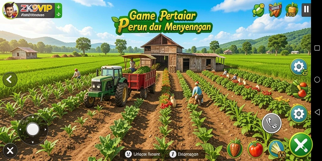 Tampilan gameplay menarik dalam ZK9VIP dengan aktivitas bertani.